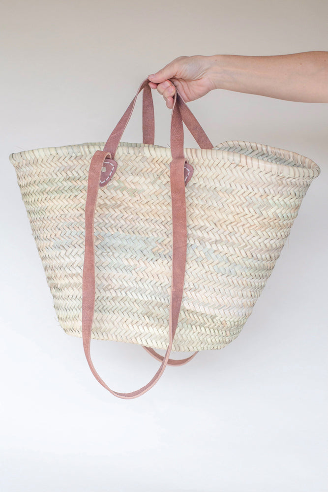  FRENCH BASKET with double flat leather handles, straw bag,  beach bag, basket bag, shopping basket, wicker basket with handle, straw  market basket : Handmade Products